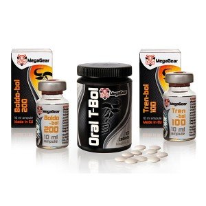 стак за чиста мускулна маса - Oral T-bol, Tren-bol 100, Boldo-bol 200професионални хранителни добавки ксеноандрогени от Mega Gear