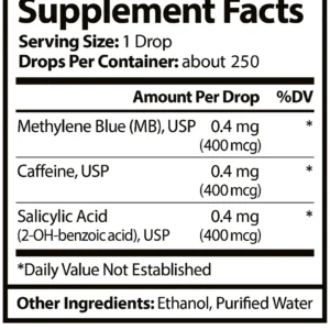 Supplement Facts за Oxidal Blue – метиленово синьо, кофеин и салицилова киселина