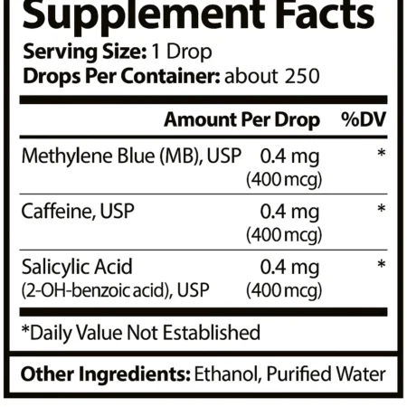 Supplement Facts за Oxidal Blue – метиленово синьо, кофеин и салицилова киселина