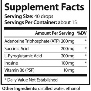 Supplement Facts за ATP Boost – енергийна формула с ATP, янтарна киселина и витамин B6